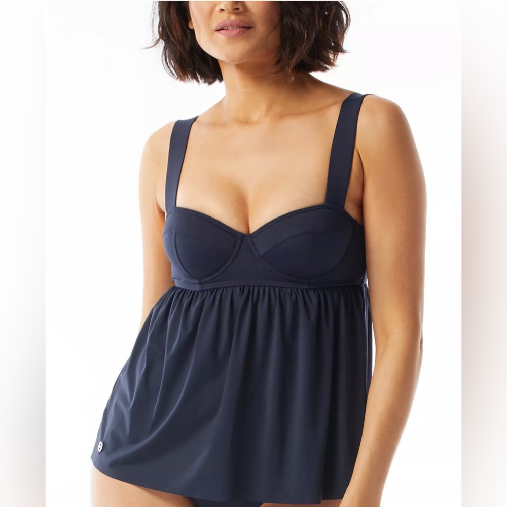 MICHAEL MICHAEL KORS Women's Baby Doll underwire Tankini Top in Navy New